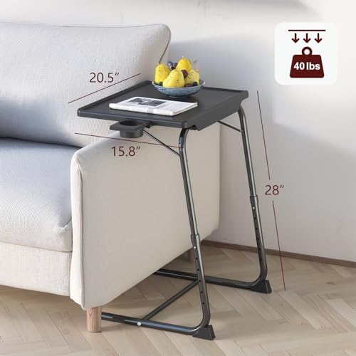 TV Tray Table, Adjustable TV Dinner Table for Eating on Couch with Cup Holder, Folding Tables with 6 Height & 3 Tilt Angle Adjustments, Comfortable Laptop Stand for Bed & Sofa, 2 Pack, Black - Image 2