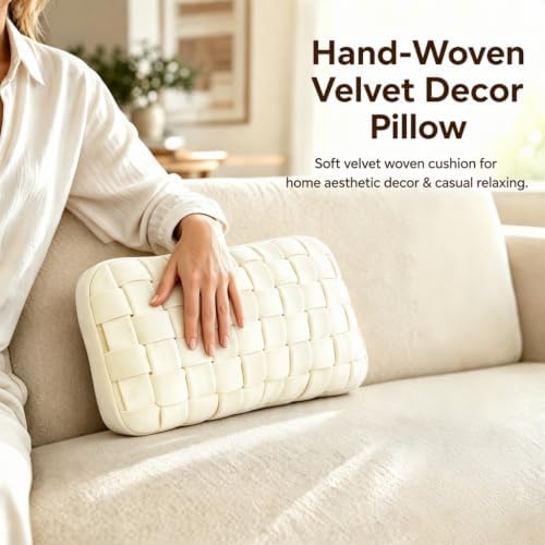 Lumbar Pillow Decorative Throw Pillow, Soft Velvet with Sponge-Filled 3D Woven Strips, Hand-Woven & High-Density Polyester Fiberfill Core, for Couch Bed Accent Chair Home Office(Warm Cream) - Image 5