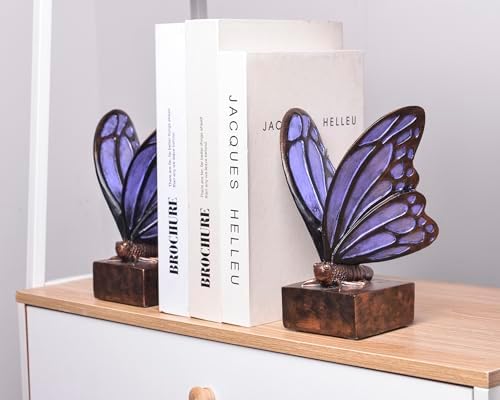 Vintage Purple Butterfly Bookends,Resin Book Ends for Shelves,Heavy Duty Decorative Bookends,Creative Book Stopper Holder Decor for Desk Home Office,Shelf Decoration,Gifts for Mother's Day - Image 5