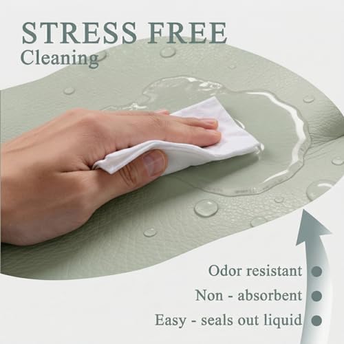 Vegan Leather Contoured Baby Changing Pad | Waterproof & Wipe-Clean PU Leather Diaper Change Mat, Soft, Wipeable Cover, Safety Strap, Non-Slip Bottom, Topper for Standard Infant Diaper Table & Dresser - Image 5