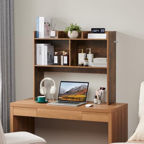Nromant Desktop Bookshelf, Wooden Desk Storage Hutch with 5 Shelves, 3-Tier Desktop Display Organizer Rack for Office Home (Brown, 5 Shelves B) - Image 2