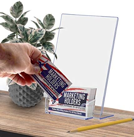 4 Pack Acrylic Sign Holder 5" x 7" with 3.5" x 2" Business Card Pocket Slanted Side Load Clear Countertop Display for Signage in Lobbies Retail Stores Hotels and Doctors Offices by Marketing Holders - Image 6