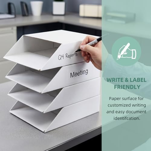 EXYGLO 30 Pack Stackable Cardboard Desk Organizer Trays, Desktop Letter Tray for Document File Mail Storage, White, 12x9x3 Inch - Image 3
