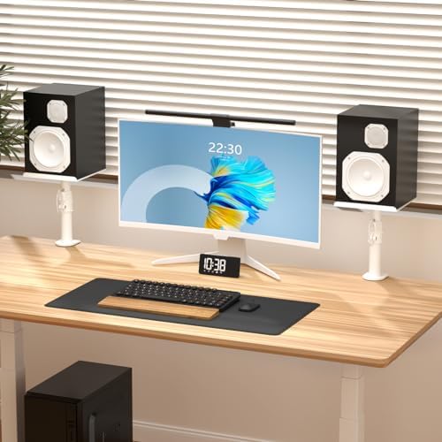 suptek Clamp-on Speaker Stand Desk Mount Set, Height Adjustment, Tilt, Swivel, 9.6 x 8.8 inch Trays, Universal Audio Holders for Computer and Bookshelf Speakers, Elevated Sound, 2 Pack, White, SDM001W - Image 3