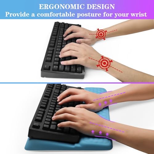 Computer Keyboard Stand with Wrist Rest, Ergonomic Tilted Keyboard Holder - Keyboard Riser with Wrist Pad - Keyboard Tray Support for Office Home - Blue - Image 3