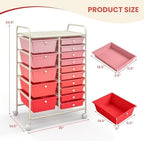 LDAILY 15 Drawer Rolling Storage Cart, Rolling Cart with Drawers for Classroom, Art Supply Craft Organizer on Wheel with Metal Frame & Handles for Home Office School - Image 3