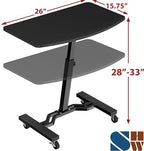SHW Mobile Height Adjustable Laptop Rolling Cart w/Lockable Wheels, Black - Image 3