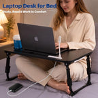 BYMECOST Laptop Desk for Bed, Height Adjustable Laptop Bed Table, Foldable Portable Lap Desk Stand with USB/Storage Drawer/Cup Holder/Slot, Breakfast Tray for Working Reading Writing Eating - Image 2