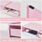 LEKETREE Dual Monitor Stand Riser with Drawer, Desk Organizer and Accessories, Pink Monitor Stand for Desk, Desktop Stand for Computer, Laptop, TV and More (Pink) - Image 6