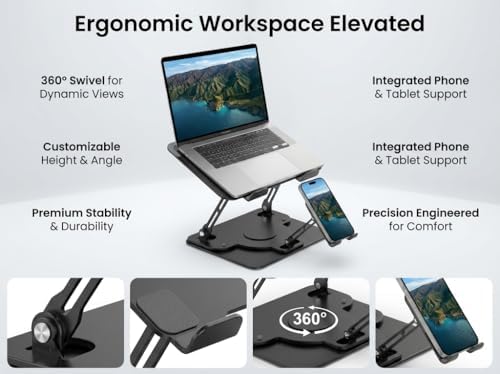 Laptop Stand for Desk,Laptop Riser with Phone Holder& 360° Rotating Base - Image 4
