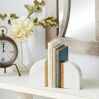 Deco 79 Marble Decorative Bookends 5 lbs Non Skid Bookends with Wood Details, Set of 2 Office Bookends4"W, 5"H, White - Image 5