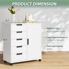 MIIIKO 5 Drawer Storage Cabinet with Door and Shelf, Mobile Lateral Cabinet on Wheels, Office Small Organizer Printer Stand, White File Cabinets - Image 3