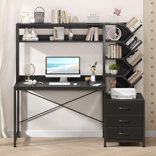 YOMILUVE 52" Computer Desk with Bookshelf, 3 Drawers ＆ Hutch for Bedroom by YomiluveDesign