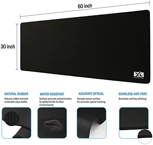 XL Mouse Pad - Big Desk Mouse Pad Extra Large for Gaming(60'' x 30'') - Super Thick Giant Mousepad for Full Desk with Rubber Base (Black, 4XL) - Image 2