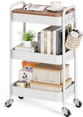 TOOLF 3 Tier Rolling Cart, Metal Utility Storage Cart with Wheels, White by TOOLF