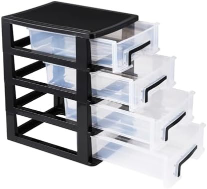 Angoily 4 Drawer Desk Organizer, Plastic Home Office Storage Organizer, Makeup Organizer Storage Station Cube, Cosmetics Jewelry Storage Box, 4 Drawer for Bathroom, Desk, Office (8.31x5.98x9.92 Inch) by Angoily