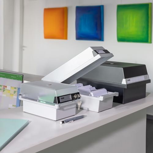 HAN 966-S-631, Card filing box Special Edition A6 landscape. Innovative, attractive design holds 800 cards with lock, readjustable lid supplied with large inscription label, light-grey-translucent - Image 6