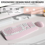 Wireless Keyboard and Mouse Combo,2.4G Ergonomic Wave Keys(Pink-A) - Image 2