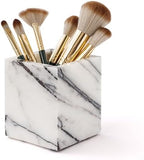 Natural Lilac Marble Toothbrush Holder 3.93Inch Solid Stone Makeup Brush Organizer, Luxurious Pen Holder, Square Utensil Storage Container for Bathroom, Office, Countertop Home Decor (WH097) by WORHE