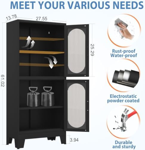 GAIOUS Black Kitchen Pantry Cabinet,Storage Cabinet with Acrylic Glass Door - Image 2