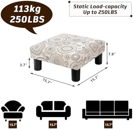 Joveco Small Foot Rest Stool Ottoman, Square Upholstered Fabric Footstool for Couch, Under Desk, Office, Living Room, Printing Beige - Image 2