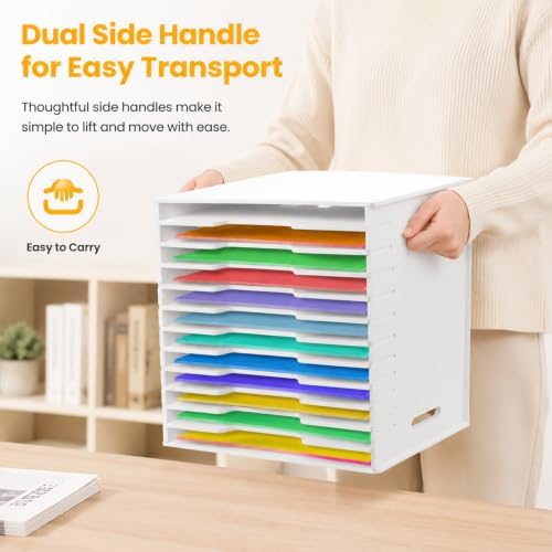 Timisea12 Tier Scrapbook Paper Organizer,White Cardstock A4 Paper Sorter Storage Rack,Scrapbook Organizer for Sizes 11" X 11" for Home Office & Classrooms,White Organizer Storage - Image 7