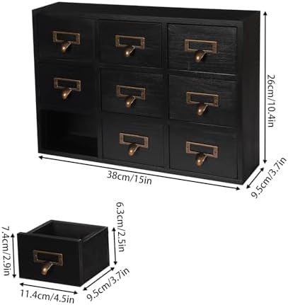 DKSLALALI Apothecary Cabinet Vintage, 9 Drawers Herb Storage Box Chinese Medicine Cabinet Index Card Catalog Desk Apothecary Shelf to Store Jewelry Medications Herbs (Black) - Image 3