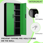 INTERGREAT Metal Storage Cabinet, 72" Locking Steel Cabinets with 2 Door and 4 Adjustable Shelves, Tall Metal Cabinet for Home Office, Garage, Warehouse,(Black+Green) - Image 6