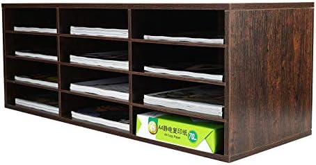 PAG-Mass Mail Sorter Organizer, Wood Countertop Literature Organizer, Student Mailbox for Classroom, Desktop Bill Paper Organizer for Office Home School, 12 Compartments, Brown by PAG