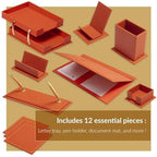 MOOGCO 12-Piece Leather Desk Set — Desk Pad 23.2" x 15.4", Double Document Tray, Pen Holder — Desk Organizer Set for Home Office & Executive Desk Accessories - Image 4