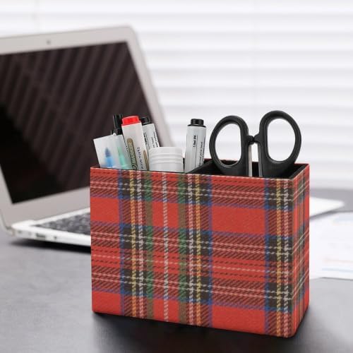 PU Leather Multi-Compartment Pen Holder Desktop Organizer Pencil Cup Storage Caddy for Office Home Supplies Blue Stewart Plaid Colorful Tartan Black Bright British - Image 5
