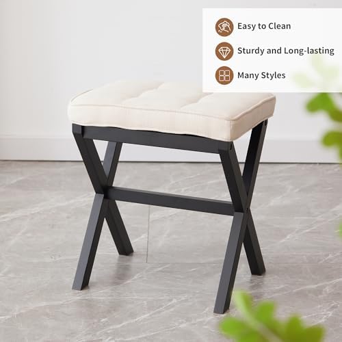 Foot Stool Small Ottoman Foot Rest Padded Foot Stool Desk for Under Office Desk Vanity Stool Bamboo Footstool Sofa Footrest Shoe Stool Small (Black Legs + Beige) - Image 6