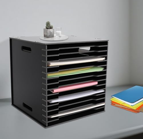 15-Slot Desktop File Organizer Rack, Vertical PVC Paper Storage Shelf for 12x12 Sheets, Office Document Sorter for Home Office, Classroom, Craft Room and Magazine Storage (Black) - Image 3