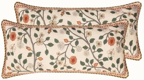 ISAENNE Designer Elegant Linen Throw Pillow Cover,Set of 2,28"x12"-Flora A by Isaennehomedecoration