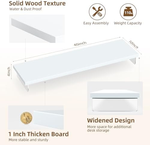 Dual Monitor Stand Riser, 40x10 in Wood & Acrylic Desktop Organizer Shelf - Image 3