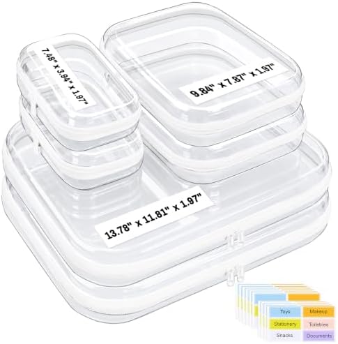 6 Pack Clear Hard Shell Zipper Case with Labels, 2S+2L+2XL by OrgEase