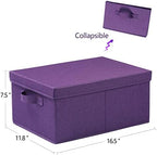 HOONEX Storage Bins with Lids for Organizing, Pack of 2, Storage Boxes with 2 Carry Handles and Sturdy Heavy Cardboard, 16.5" L x 11.8" W x 7.5" H for Shoes, Books, Clothes, Nursery, Dark Purple - Image 7