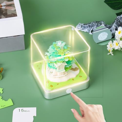 3D Memo Pad Time Piece Calendar 2027,3D Calendar Memo Pad DIY Notes Notepad Paper Carving Art Green Tree House,3D Desk Calendar 2027 With Lights - Image 3