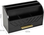 Wooden Desk Organizer with Drawer, Rustic Mail Holder & Office Storage - Image 4