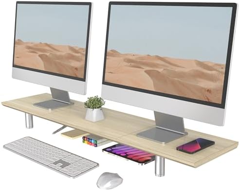 Fenge 39.4” Dual Monitor Stand with Height Adjustable Legs, Oak by Fenge