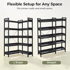 GTPLAYER 5-Tier Corner Bookshelf, L-Shaped Metal Frame Shelf with Tall 14" Shelves, Plant Stand and Storage Rack for Small Spaces, Living Room and Home Office, Black - Image 6