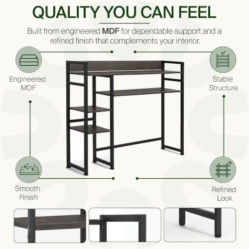 My-Cap 5-Tier MDF Book Shelf with Computer Desk Hutch, Space-Saving Over-Desk Storage Shelf for Coffee Accessories & nespresso Machine, Black - Image 7