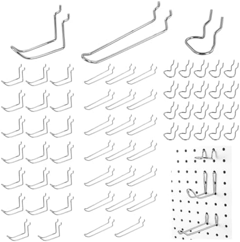 60 Pack Pegboard Hooks Assortment, 3 Sizes Heavy Duty Galvanized Peg Board Hooks, 20 Each, Garage Tool Organizer Accessories for Workshop Storage by Unknown