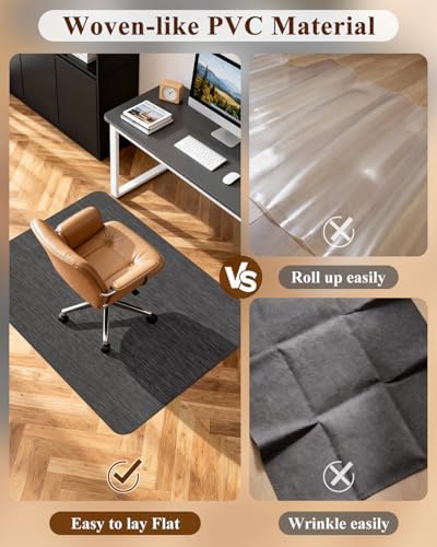 Soimeat Office Chair Mat for Hardwood Floor, 35.4" x 55" Non-Slip Desk Computer Chair Mat, PVC Floor Mat for Rolling Chair, Heavy Duty Wood/Tile Floor Protector Desk Rug for Home Office, Black - Image 2