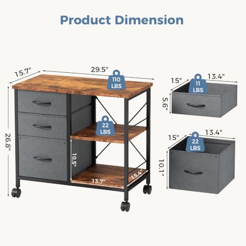 DUMOS 3 Drawer Mobile File Cabinet, Rolling Printer Stand with Storage - Image 3