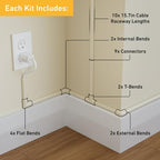 D-Line 157in Cord Cover Kit, Self-Adhesive Wire Hiders, Paintable Cable Raceway to Hide Wires on Wall, Electrical Cable Management - 10x 15.7 Lengths & 19 Accessories - 1.18" (W) x 0.59" (H) - Beige - Image 2