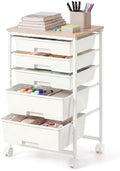 VASAGLE Rolling Cart with Drawers,5 Drawers Storage Cart, White by VASAGLEbySONGMICSHOME