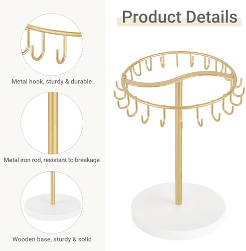 Dahey Keychain Holder Display Stand for Vendor, 22 Hooks Organizer for Desk and Rotating Necklace Holder, Metal Jewelry Display Stand with 22 Hooks - Image 4