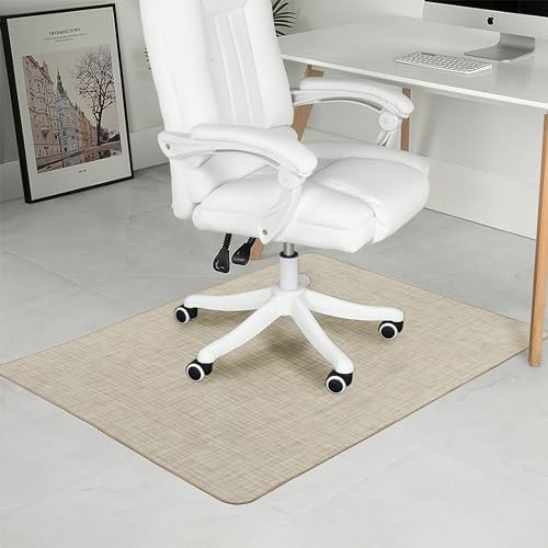 Chair Mat for Hardwood Floor, 47" x 52" Heavy Duty Office Chair Mat for Rolling Chairs, Anti Slip, Non-Curve, Floor Protector for Home Office, Ivory Linen Weave by RccugmatS
