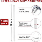 Zip Ties, RAZCC 1200pcs Cable Zip Ties 12 Inch, Heavy Duty White Plastic Wire Ties with 70lb Tensile Strength, Self-Locking Nylon Cable Ties, Wire Management for Indoor and Outdoor - Image 2